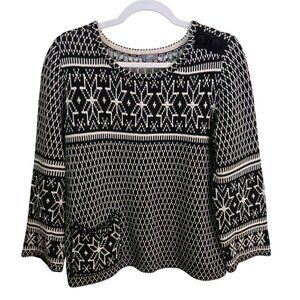 J. Jill Vintage Black Cream Embroidered Nordic Pocket Sweater Size S
